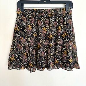 Zara Multicolor Black Floral Lined Mini Skirt Elastic Waist Size Small